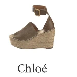 Chloé Brown Suede Espadrille Wedge Sandals with Ankle Strap